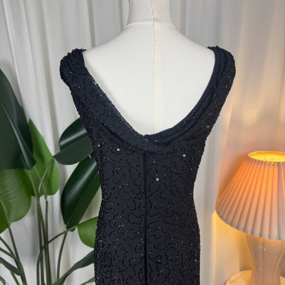 Vintage 90s JMD New York Beaded Embellished Cowl Neck Mini Dress sz 14 - Picture 2 of 10